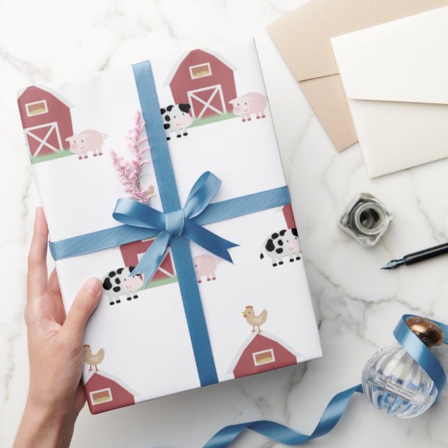 Farm Animals & Barn Pattern White Wrapping Paper (Gifting)