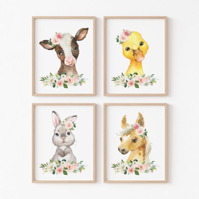 Farm Animals, Barn, Pink Flowers, Girl Nursery Wall Art Sets (Creator Uploaded)