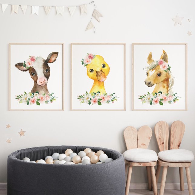 Farm Animals, Barn, Pink Flowers, Girl Nursery Wall Art Sets (Creator Uploaded)
