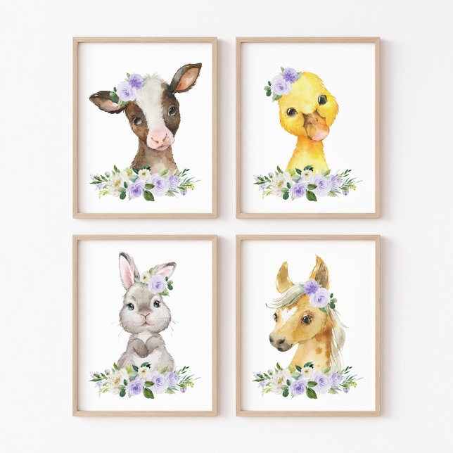 Farm Animals, Barn, Purple Flowers, Gender Neutral Wall Art Sets (Creator Uploaded)
