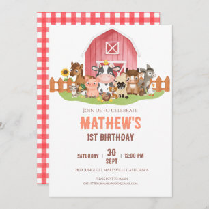 Farm animals Barnyard 1st 2nd Birthday Invitation