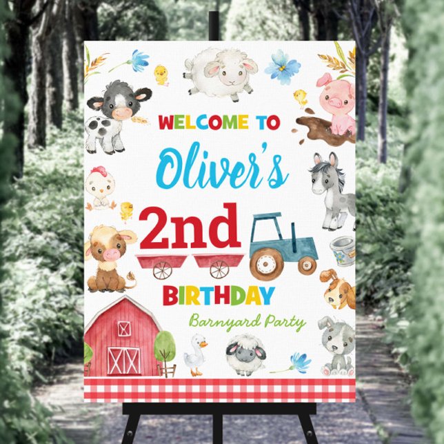Farm Animals Barnyard 1st 2nd Birthday Welcome  Foam Board (cute colorful farm animals barnyard fun 1st 2nd birthday welcome sign foam board party decoration)