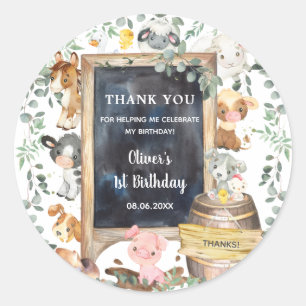 Farm Animals Barnyard 1st Birthday Baby Shower Classic Round Sticker