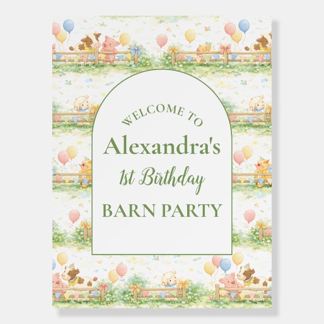 Farm Animals Barnyard 1st Birthday Foam Board (Front)