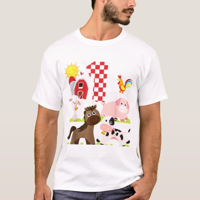 Farm Animals Barnyard 1st Birthday Im 1 Year Old T-Shirt (Front)