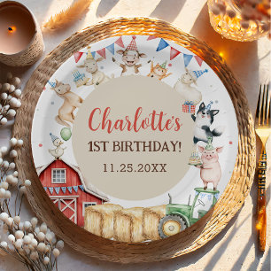 Farm Animals Barnyard 1st Birthday Paper Plates