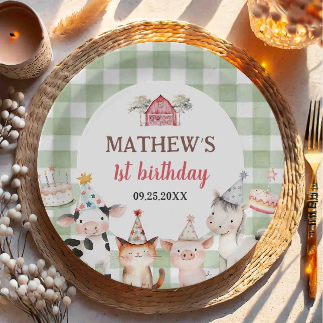 Farm Animals Barnyard 1st Birthday Paper Plates (Creator Uploaded)
