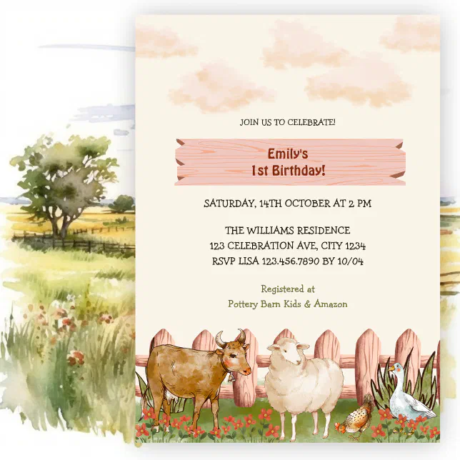 Farm Animals Barnyard 1st Birthday Party Invitation | Zazzle