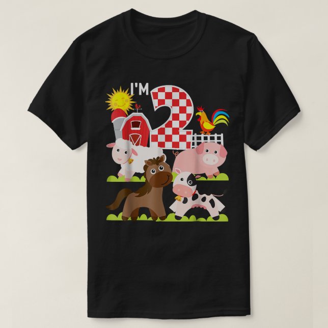 Farm Animals Barnyard 2nd Birthday Im 2 Year Old T T-Shirt (Design Front)