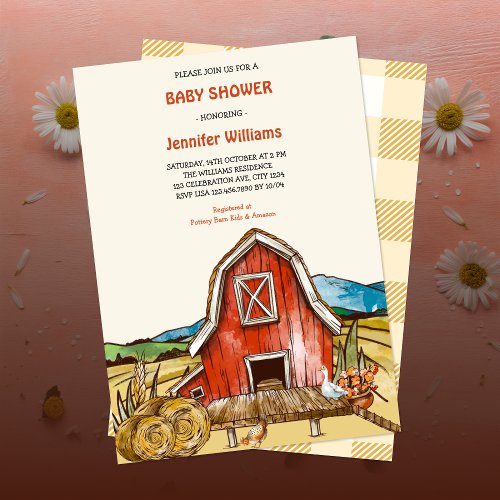 Farm Animals Barnyard Baby Shower Invitation