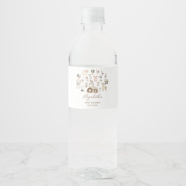 Farm Animals Barnyard baby Shower Water Bottle Label (Front)