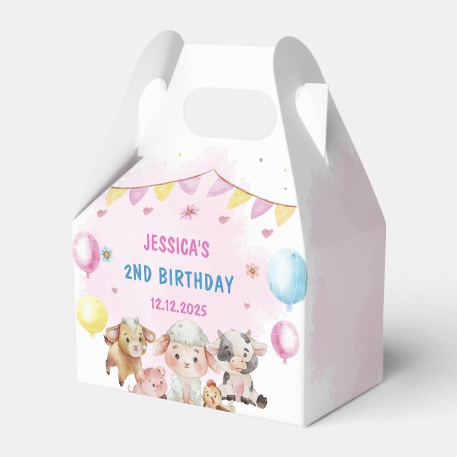 Farm Animals Barnyard Balloon Birthday Party  Favor Boxes (Front Side)