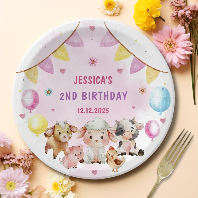 Farm Animals Barnyard Balloon Birthday Party Paper Plates (Creator Uploaded)