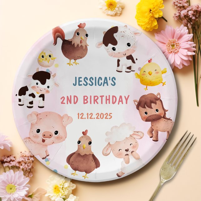 Farm Animals Barnyard Balloon Birthday Party Paper Plates (Creator Uploaded)