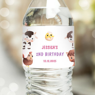 Farm Animals Barnyard Balloon Birthday Party Water Bottle Label