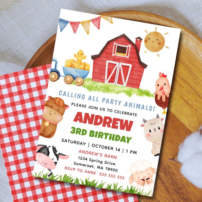Farm Animals Barnyard Bash Ranch Birthday Party Invitation (Calling all animals! Cute editable farm birthday invitation for a fun barnyard party.)