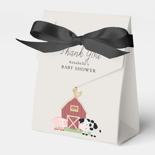 Farm Animals Barnyard Beige Baby Shower Favor Box (Front Side)