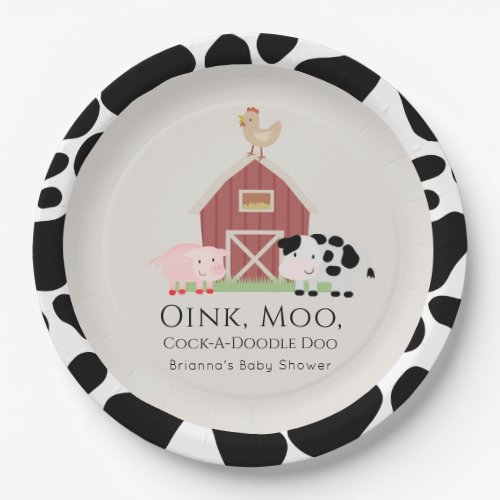 Farm Animals Barnyard Beige Baby Shower Paper Plates