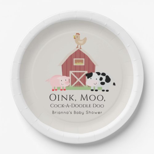 Farm Animals Barnyard Beige Baby Shower Paper Plates