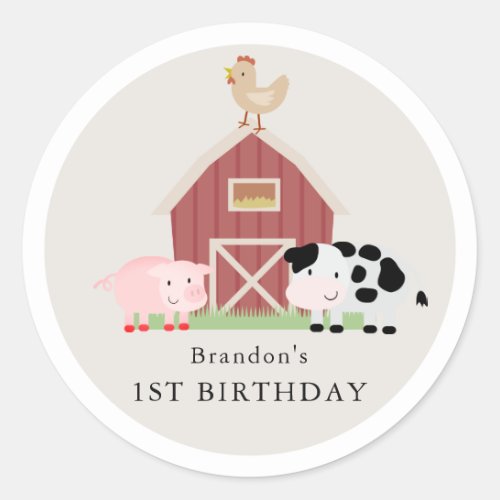 Farm Animals Barnyard Beige Birthday Classic Round Sticker