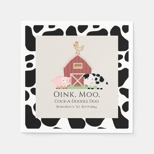 Farm Animals Barnyard Beige Birthday Paper Napkins (Front)