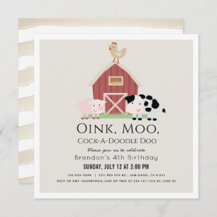 Farm Animals Barnyard Beige Birthday Square Invitation