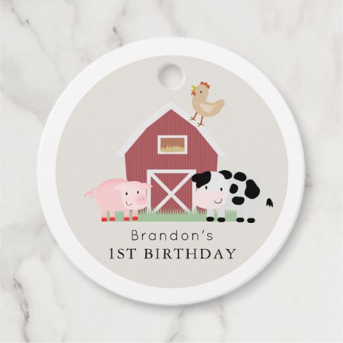 Farm Animals Barnyard Beige Birthday Thank You Favor Tags