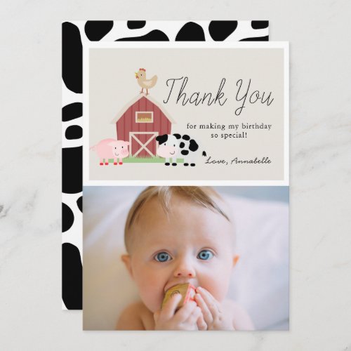 Farm Animals Barnyard Beige Birthday Thank You Invitation