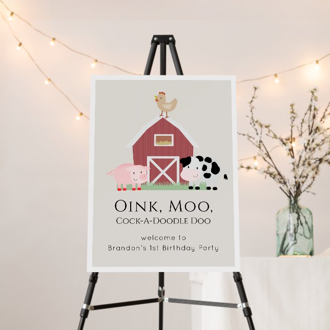 Farm Animals Barnyard Beige Birthday Welcome Foam Board (In Situ (Stand))