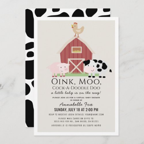 Farm Animals Barnyard Beige Virtual Baby Shower Invitation