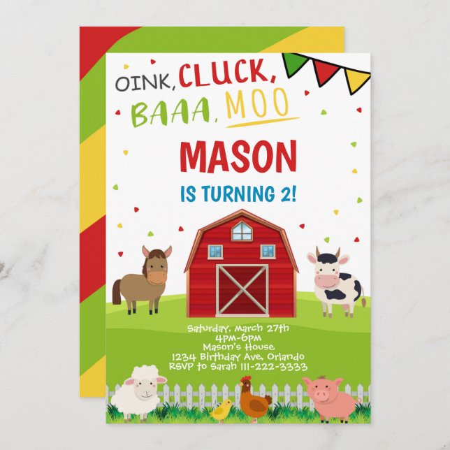Farm Animals Barnyard Birthday Invitation (Front/Back)