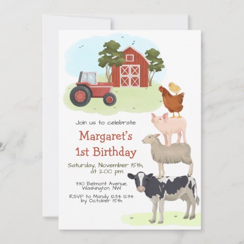 Farm Animals Barnyard Birthday Invitation