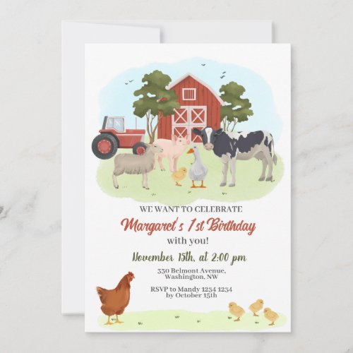 Farm Animals Barnyard Birthday Invitation