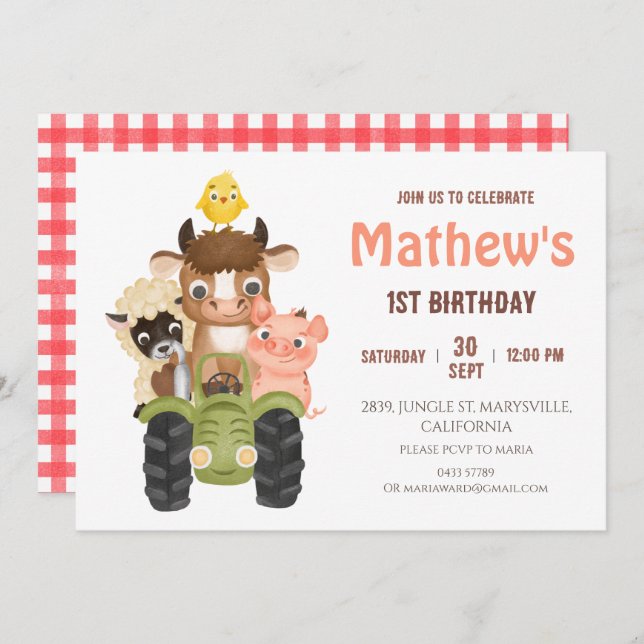 Farm animals Barnyard Birthday Invitation (Front/Back)