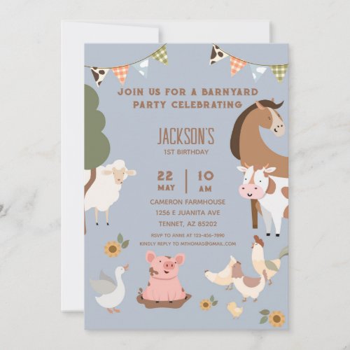 Farm Animals Barnyard Birthday  Invitation