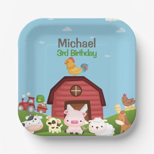 Farm Animals Barnyard Birthday Paper Plates (Front)