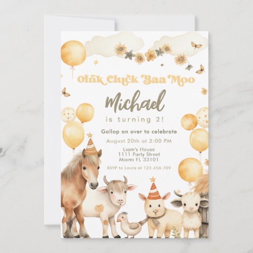 Farm Animals Barnyard Birthday Party Invitation