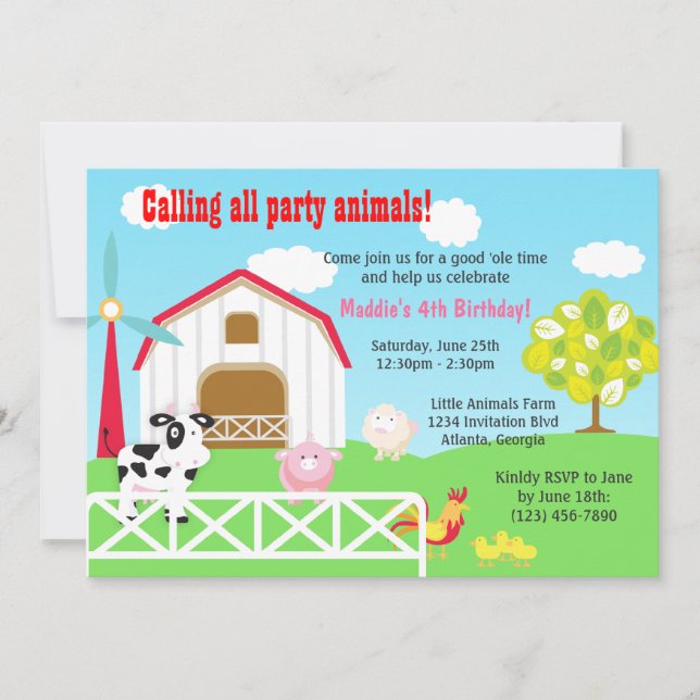 Farm Animals Barnyard Birthday Party Invitation (Front)