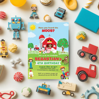 Farm Animals Barnyard Birthday Party Invitation