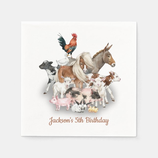 Farm Animals Barnyard birthday party Napkins (Front)