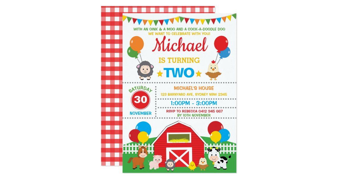 Farm Animals Barnyard Birthday Party Petting Zoo Invitation Zazzle Com
