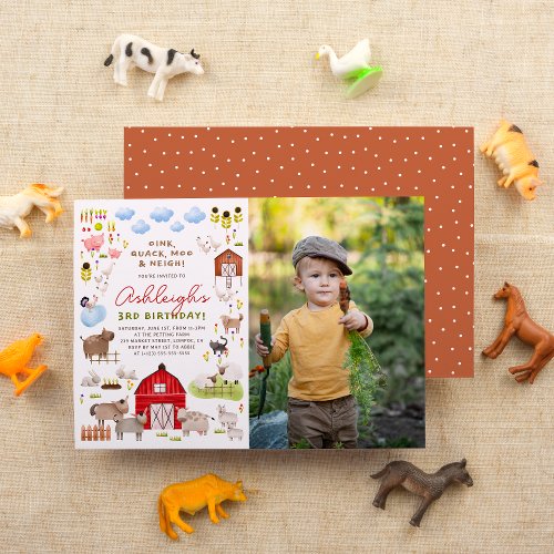 Farm Animals Barnyard Birthday Party Photo Invitation