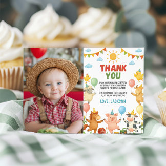Farm Animals Barnyard Birthday Party Photo Thank You Card