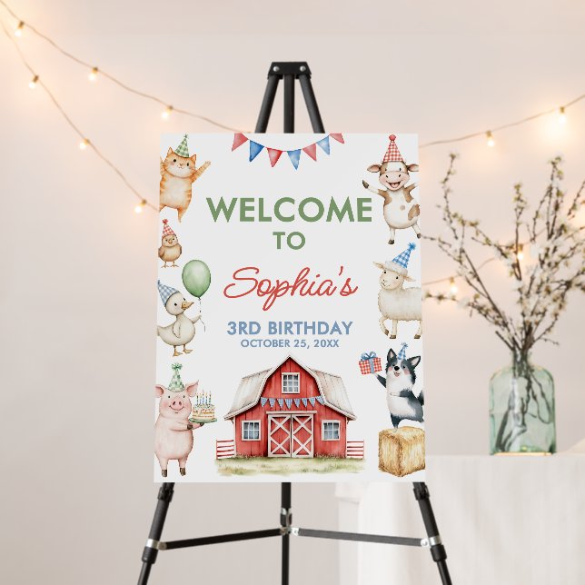 Farm Animals Barnyard Birthday Party Welcome Sign (In Situ (Stand))