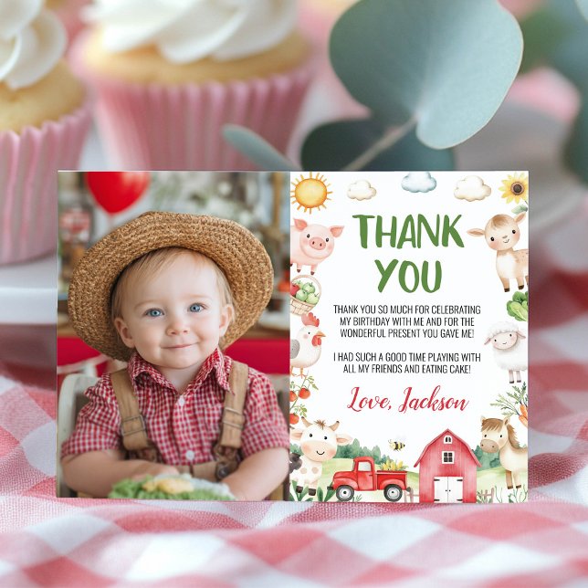 Farm Animals Barnyard Birthday Photo Thank You Card (Creator Uploaded)
