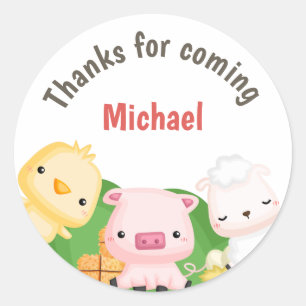 Farm Animals Barnyard Birthday Thank You Classic Round Sticker