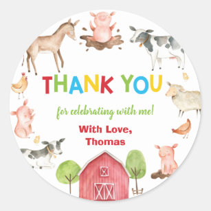 Farm Animals Barnyard Birthday Thank You Favor Cla Classic Round Sticker