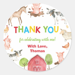 Farm Animals Barnyard Birthday Thank You Favor Cla Classic Round Sticker