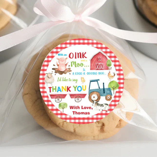 Farm Animals Barnyard Birthday Thank You Favor Classic Round Sticker ...