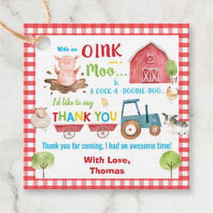 Farm Animals Barnyard Birthday Thank You Favor Tags